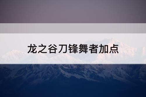 龙之谷刀锋舞者加点