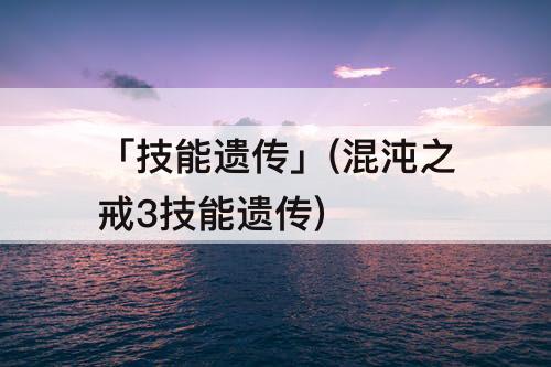 「技能遗传」(混沌之戒3技能遗传)